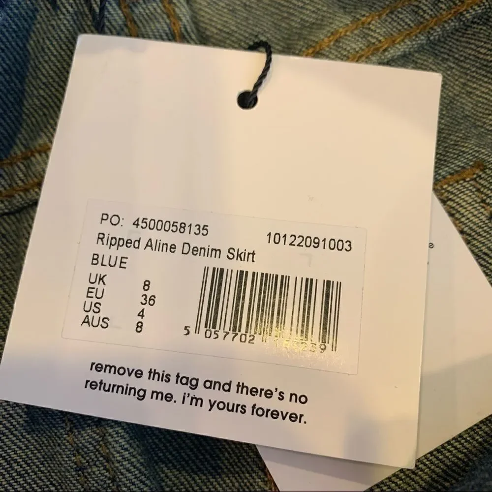 Missguided Ripped Aline Jean Skirt Raw Hem Size 4